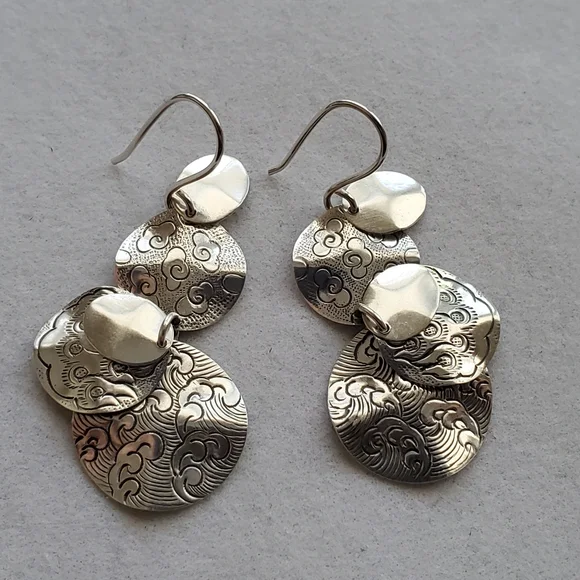 Silpada Sterling Dangle Textured Discs Earrings - Picture 3 of 15